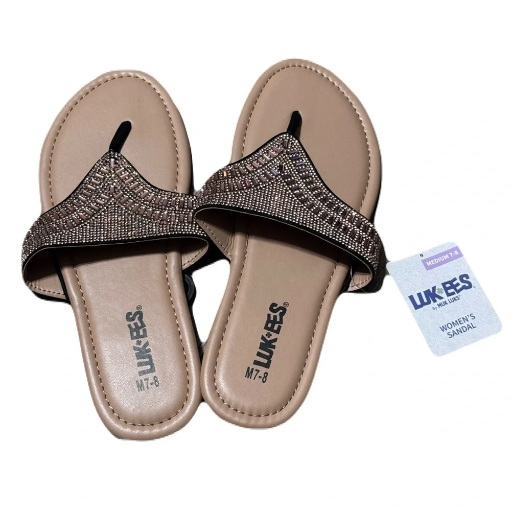 LUKEES by MUK LUKS Women's Island Tiki Sandals in Tan & Pink